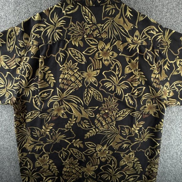 Tommy Bahama All Silk Floral Black Green Short Sleeve Camp Shirt Loop Collar Med - Picture 13 of 13